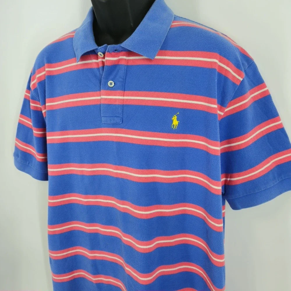 Polo Ralph Lauren Mens Size XXL Striped Polo Shirt Blue Pink Classic Fit Big